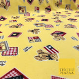 Lemon American Country Bear Patch Soft Brushed Cotton Print Fabric Kids 1378