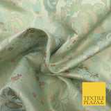 Light Mint Premium Floral Carnation Satin Brocade Jacquard Dress Fabric 1698