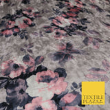 Light Lilac Floral Blossom Printed Soft Velvet Dress Fabric Stretch Craft 1691