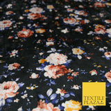 Black All Over Floral Printed Soft Velvet Dress Fabric Stretch Craft 1695