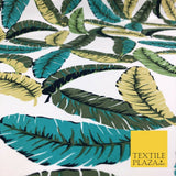 Green Botanical Leaves 100% COTTON CANVAS White Print Fabric Craft 1400
