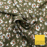 GREEN GREY Floral Ribbed Sparkle Stripe Dress Fabric Skirts 59" 1481
