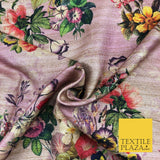 LILAC Garden Mix Floral Digital Print Faux Raw Silk Fabric Dress Craft 1468