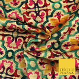 PINK MOROCCAN LATTICE Floral Digital Print Faux Raw Silk Fabric Dress Craft 1469