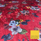 Cherry Red Floral Colour Bouquets Printed Soft Velvet Dress Fabric Craft 1692