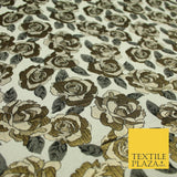 Luxury Ivory Metallic Gold Carnation Textured Brocade Jacquard Dress Fabric 1876