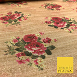 WARM STONE PINK Floral Digital Print Faux Raw Silk Fabric Dress Craft 1470