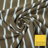 Luxury Brown White Striped Stretch Knit Jersey Dress Fabric Craft 70" Wide 2185