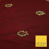 Maroon Red 100% Pure 2-Tone Silk Gold Zardozi Leaf Embroidery Indian Fabric 2522