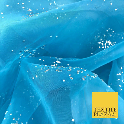 BLUE Premium Glitter Hologram Cluster Organza Fabric - Dress Flowy Decor QD916