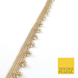 Light Gold White Pearl Trio Knot Beaded Ribbon Trim Border Indian Ethnic (X191)