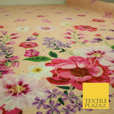 Light Peach Floral Scatter Full Dewdrop Printed Crepe Polyester Dress Fabric2826