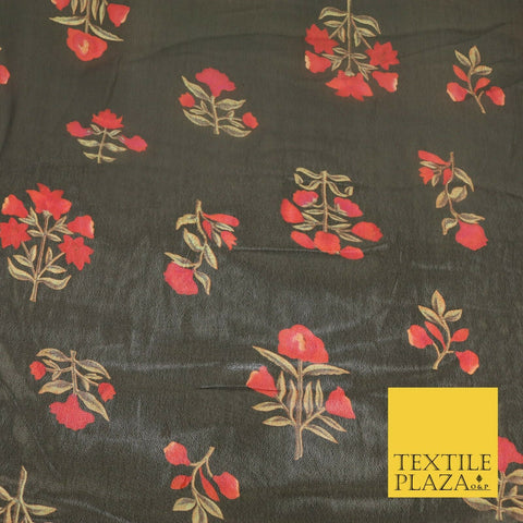 BLACK Floral Petunia Premium Printed Sheen Georgette Dress Fabric Drape 1668