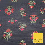 NAVY BLUE Floral Petunia Premium Printed Sheen Georgette Dress Fabric Drape 1667