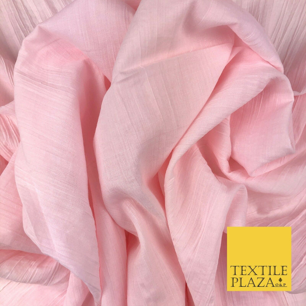 PINK Creased Crinkle Cotton Fabric Material - Crushed Craft Dress 55" 1270