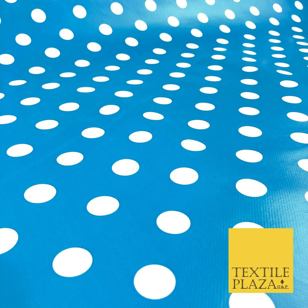 TURQUOISE BLUE Spotted Polka Dot PVC VINYL Tablecloth Oilcloth Wipe Clean 1260