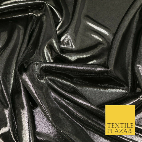 SILVER BLACK Metallic Microdot Liquid Lame Fabric Shiny Stretch WetDancewear1659