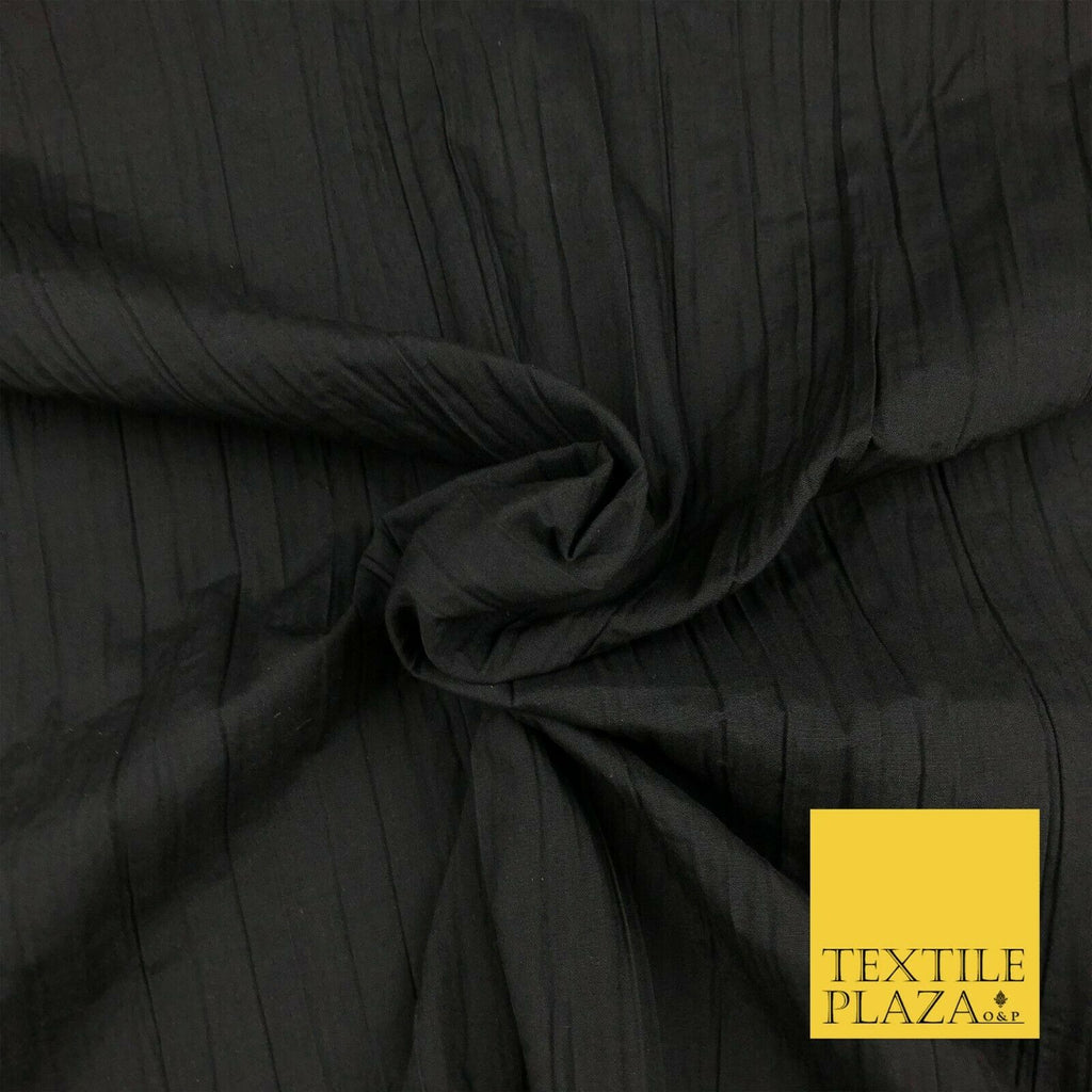 BLACK Creased Crinkle Cotton Fabric Material - Crushed Craft Dress 55" 1451