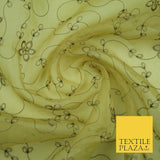 Gold Tonal Floral Flowing Lines Flower Embroidered Organza Dress Fabric 2815