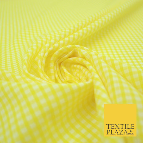 Bright Yellow Gingham Square Check POLY COTTON Dress Craft Fabric Summer 2802