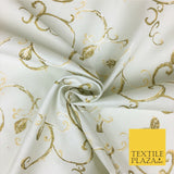 IVORY Metallic Christmas Scroll Swirl Fabric-100% Cotton-Christmas Festive RF42