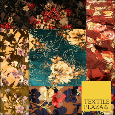 Floral Clusters Artsy Peony Pansy Flower Print Velvet Devore Burnout Net Fabric