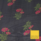 NAVY BLUE Floral Marigold Premium Printed Sheen Georgette Dress Fabric Drape1665