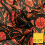 BLACK Floral Stem Premium Printed Sheen Georgette Dress Fabric Drape 1663
