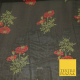 BLACK Floral Marigold Premium Printed Sheen Georgette Dress Fabric Drape 1666