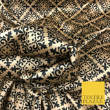 Gold Black Ornate Damask Printed Satin Dress Fabric Silky Trendy Craft 56" A1029