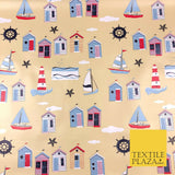 Beige Seaside Lighthouse Sailboat PVC VINYL Tablecloth Oilcloth Wipe Clean 1265