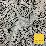 WHITE with Silver Foil Stretch Lace - Party Fabric Dress Fashion Material - 2313