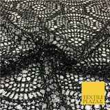 BLACK with SILVER Foil Stretch Lace Party Fabric Dress Fashion Material - 2311