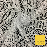 WHITE with Silver Foil Stretch Lace - Party Fabric Dress Fashion Material - 2313
