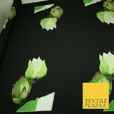 Black Green Flower 'Front Back Blouse' Printed Crepe Polyester Dress Fabric 2828