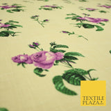 Large Rose Flower -  Summer Luxury 100% Printed Cream Floral Cotton Linen Fabric