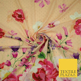Light Peach Floral Scatter Full Dewdrop Printed Crepe Polyester Dress Fabric2826