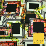 Black Check Floral Abstract Multicolour Printed Heavyweight Georgette Fabric 58"