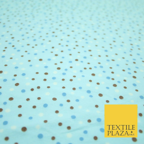 Blue Brown White Spot Polka Dot Soft Brushed Cotton Winceyette Print Fabric 2148