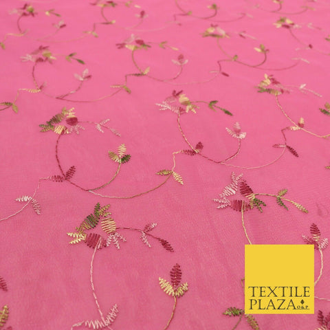 Dusty Pink Floral Multi Thread Premium Georgette Dress Fabric Fancy 1602