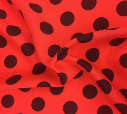Red with Large Black Polka Dot Spotted Spot Bi-Stretch Fabric 58" Minnie RC82