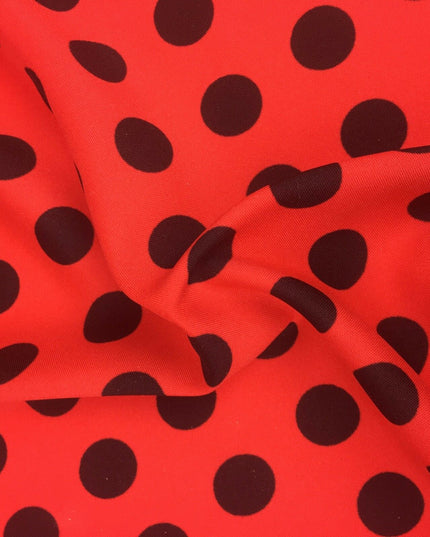 Red with Large Black Polka Dot Spotted Spot Bi-Stretch Fabric 58" Minnie RC82