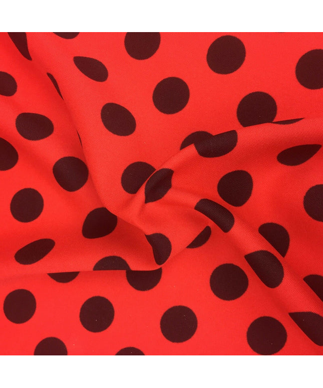 Red with Large Black Polka Dot Spotted Spot Bi-Stretch Fabric 58" Minnie RC82