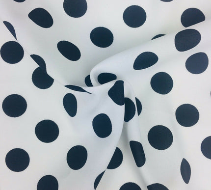 White with Black Polka Dot Spotted Spot Bi-Stretch Fabric Material 58" RC85