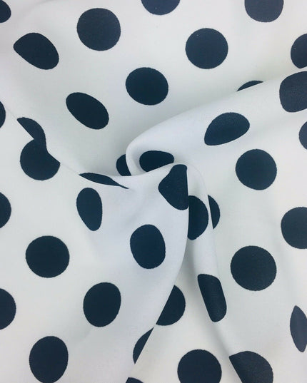 White with Black Polka Dot Spotted Spot Bi-Stretch Fabric Material 58" RC85