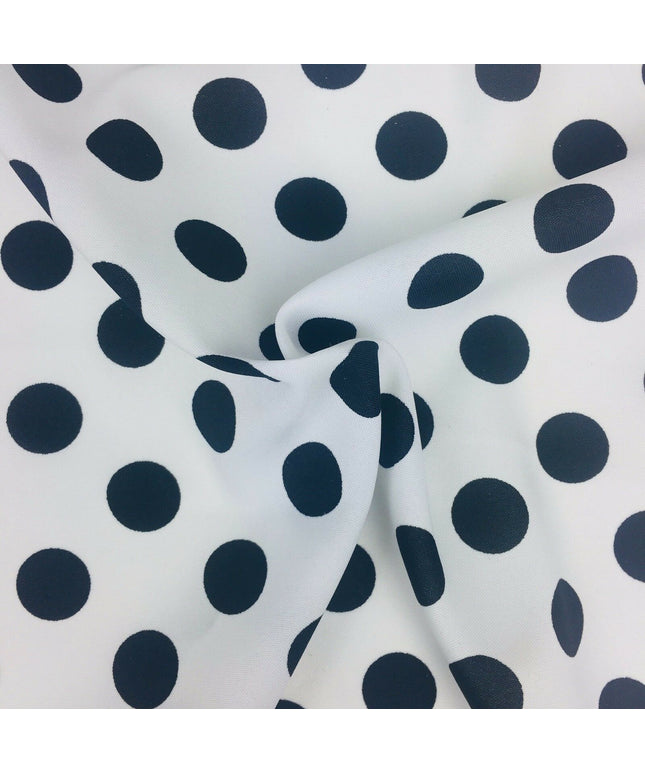 White with Black Polka Dot Spotted Spot Bi-Stretch Fabric Material 58" RC85