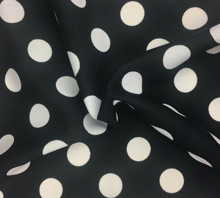 Black with Large White Polka Dot Spotted Spot Bi-Stretch Fabric 58" RC75