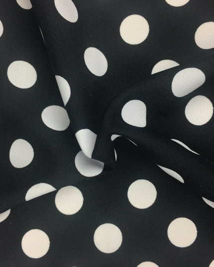 Black with Large White Polka Dot Spotted Spot Bi-Stretch Fabric 58" RC75
