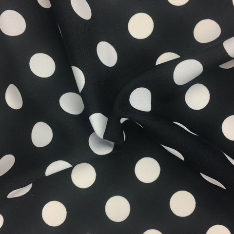 Black with Large White Polka Dot Spotted Spot Bi-Stretch Fabric 58" RC75