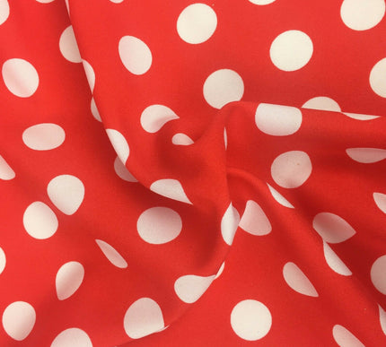 Red with Large White Polka Dot Spotted Spot Bi-Stretch Fabric 58" Minnie RC83